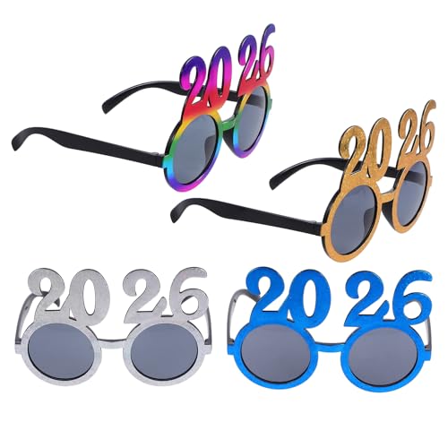 WESIEVYA 4-teiliges Silvester-2026-Brillenset: Silvesterbrille – Abschlussbrillengestell – Glitzer-Zahlenbrille – Party-Foto-Requisiten für 2026 WESIEVYA 4-teiliges Silvester-2026-Brillenset: Silvesterbrille – Abschlussbrillengestell – Glitzer-Zahlenbrille – Party-Foto-Requisiten für 2026 von WESIEVYA