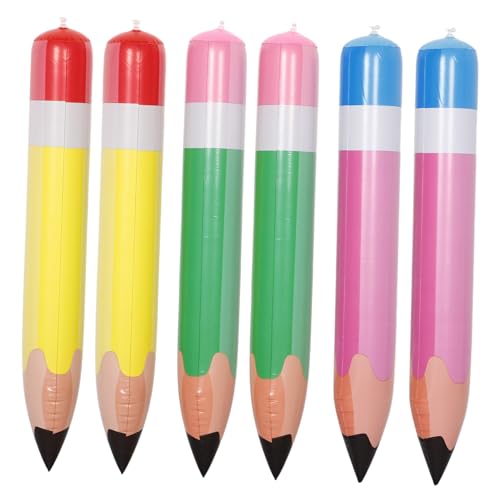 WESIEVYA 6 Stück Aufblasbare Bleistift Deko Leichte PVC Riesenstifte Farbenfrohe Schulanfang Dekoration für Klassenzimmer Geburtstag Einfach Aufzublasen und Transportieren von WESIEVYA