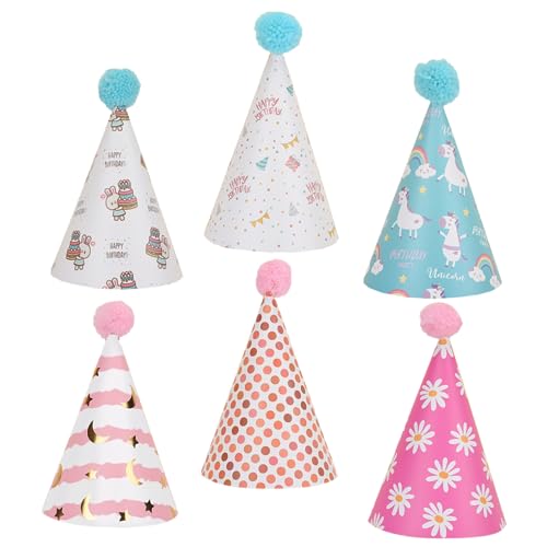 WESIEVYA Pompom-geburtstagshut 6er-set Party-kegelhüte für Jungen und Mädchen für Jungen-mädchen-geburtstagsparty WESIEVYA Pompom-geburtstagshut 6er-set Party-kegelhüte für Jungen und Mädchen für Jungen-mädchen-geburtstagsparty von WESIEVYA
