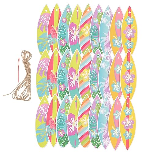 WESIEVYA Surfbrett Anhänger 27 Stück Buntes Papier Surfbrett Dekoration Doppelseitig Bedruckt mit Loch zum Aufhängen Sommer Hawaii Party Zubehör Wanddeko für Strandparty Haushaltswand Tür Tisch von WESIEVYA