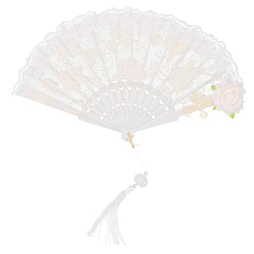 WESIEVYA Vintage Spitzen Faltfächer Handfächer mit Rosenmotiv Eleganter Tragbarer Klappfächer für Teeparty Hochzeit und Fotoshooting Platzsparend und Dekorativ von WESIEVYA