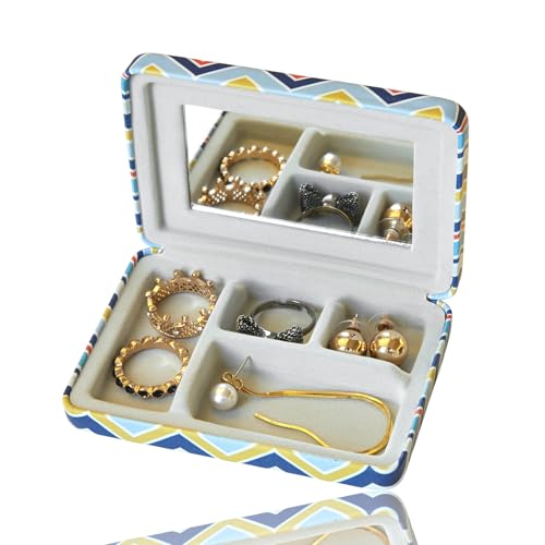 tragbares kleines Schmuckkästchen Etui, Reise Schmuckaufbewahrung für Damen, Schmuckbox Schmuckschatulle Jewelry Box - verstaut Schmuck wie Ringe, Ohrringe, Halskette (Schmuck Etui ( Wave Blau )) von WESTCRAFT