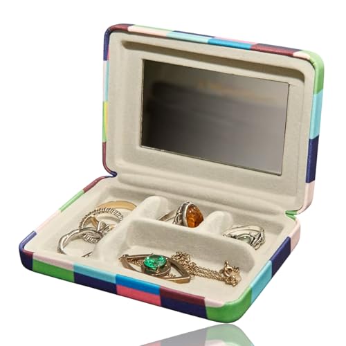 tragbares kleines Schmuckkästchen Etui, Reise Schmuckaufbewahrung für Damen, Schmuckbox Schmuckschatulle Jewelry Box - verstaut Schmuck wie Ringe, Ohrringe, Halskette (Schmuck Etui ( kariert bunt )) von WESTCRAFT