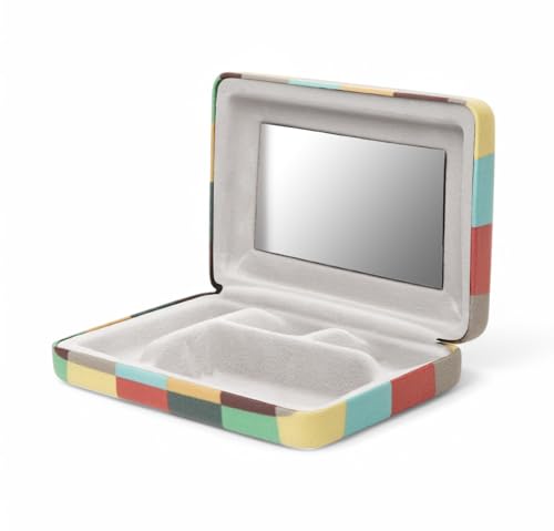 tragbares kleines Schmuckkästchen Etui, Reise Schmuckaufbewahrung für Damen, Schmuckbox Schmuckschatulle Jewelry Box - verstaut Schmuck wie Ringe, Ohrringe (Schmuck Etui (kariert bunt pastell)) von WESTCRAFT