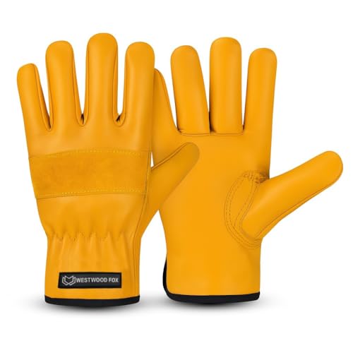 BEAST RAGE WESTWOOD FOX Leder-Gartenhandschuhe für Damen und Herren, strapazierfähige Sicherheits-Arbeitshandschuhe aus Leder, robuste Schutzhandschuhe für Rigger, Gartenhandschuhe (Gelb, M) von WESTWOOD FOX