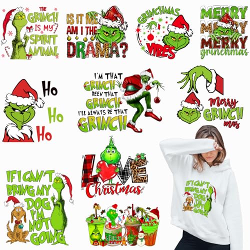 10 Blatt Grinchs Weihnachten Bügelbilder für T-Shirts, Weihnachten Wärmetransfers Vinyl, Weihnachten Bügelbilder für Kleidung Tasche Kissenbezüge DIY Dekorationen 10 Blatt Grinchs Weihnachten Bügelbilder für T-Shirts, Weihnachten Wärmetransfers Vinyl, Weihnachten Bügelbilder für Kleidung Tasche Kissenbezüge DIY Dekorationen von WEUOPG