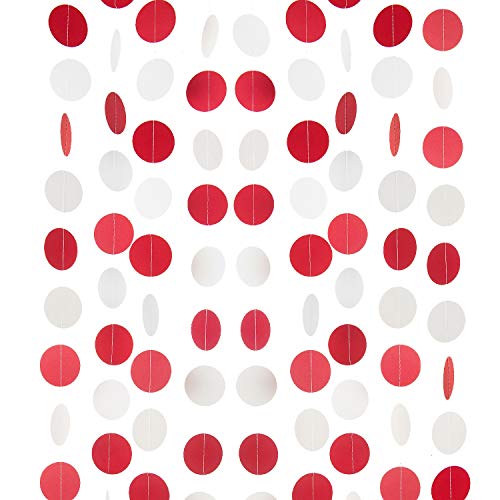Rote und weiße Papiergirlande mit Kreisen und Punkten, Party-Girlande, Banner, Kulisse zum Aufhängen, Dekoration, 5,1 cm im Durchmesser, 3 Stück, insgesamt 9 m Rote und weiße Papiergirlande mit Kreisen und Punkten, Party-Girlande, Banner, Kulisse zum Aufhängen, Dekoration, 5,1 cm im Durchmesser, 3 Stück, insgesamt 9 m von WEVEN