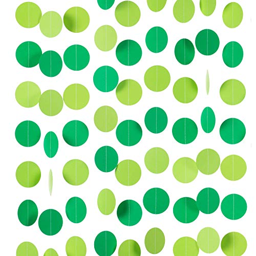 WEVEN Grüne Papiergirlande mit Kreis und Punkten, Partybanner mit Luftschlangen, Hängedekoration, 6,3 cm im Durchmesser, insgesamt 6,3 m von WEVEN