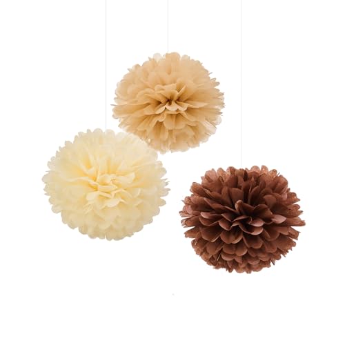 WEVEN Seidenpapier-Pompons, Seidenpapierblumen, Flusenbälle, Party-Dekorationen, 30,5 cm, 12 Stück (Braun, Khaki, Elfenbein) von WEVEN