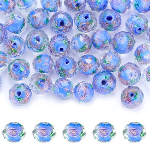 60 Stück 10 mm Crackle Lampwork Glasperlen, Glas Lampwork Blume Perlen Schmuckherstellung, Gold Sand Facettierte Glasperlen, Für Schmuckherstellung Und Halskettenarmbänder Diy, 9~10x7~8mm von WEWAYSMILE