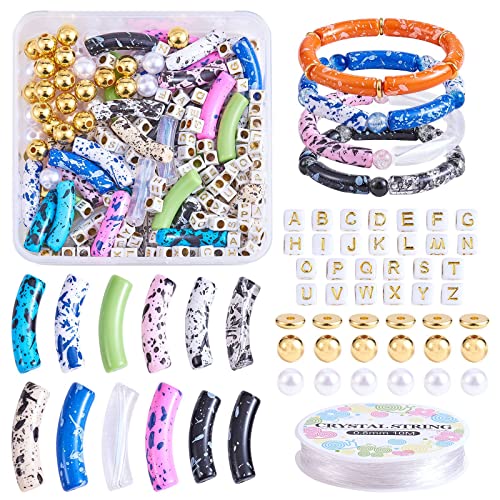 WEWAYSMILE 1 Box Chunky Bracelet Making Kit, Undurchsichtige Acrylröhrenperlen, Bausatz Für Gebogene Armreifen, Mit Elastischem Kristallfaden, Für DIY Schmuckherstellung Armband Halskette Kit von WEWAYSMILE