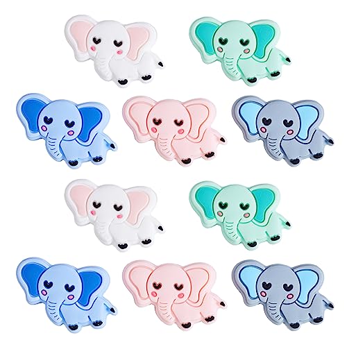 WEWAYSMILE 10 Stück Runde Silikonperlen, Bunte Runde Silikonperlen, Bausatz Silikonperlen, Für Schmuck Handwerk Halskette Girlande Armband (Elefant) von WEWAYSMILE