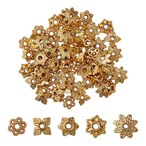 WEWAYSMILE 100 Stück Perlenkappen Spacer, Filigrane Blumenkappe aus Metall, Spacer Bead Caps Schmuckherstellung, Für Ohrring Armband Halskette Schmuck DIY-Bastelarbeiten, 18 Karat vergoldet WEWAYSMILE 100 Stück Perlenkappen Spacer, Filigrane Blumenkappe aus Metall, Spacer Bead Caps Schmuckherstellung, Für Ohrring Armband Halskette Schmuck DIY-Bastelarbeiten, 18 Karat vergoldet von WEWAYSMILE