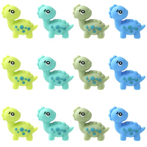 WEWAYSMILE 12 Stück 3D-Dinosaurier-Silikon-Brennperlen zur Herstellung von Schlüsselanhängern Niedliche Tiere Brennperlen für Stifte DIY-Armbänder Halsketten Schlüsselbänder Perlen-Bastelbedarf von WEWAYSMILE