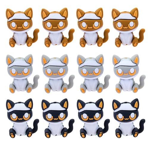 WEWAYSMILE 12 Stück 3D Katzen Silikon Fokalperlen Für Stifte Tiere Silikonperlen Für Schlüsselanhänger DIY Perlenstifte Lanyards Schmuckhandwerk von WEWAYSMILE