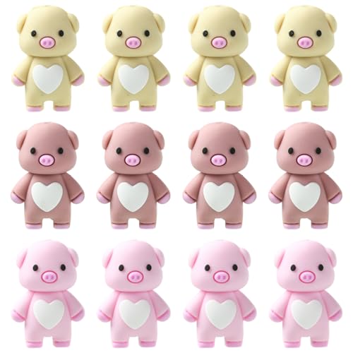 WEWAYSMILE 12 Stück 3D-Schweine-Silikon-Brennperlen zur Herstellung von Schlüsselanhängern Niedliche Tiere Brennperlen für Stifte DIY-Armbänder Halsketten Schlüsselbänder Perlen-Bastelbedarf von WEWAYSMILE