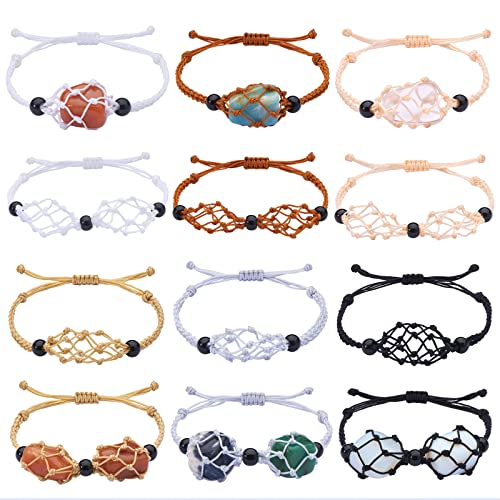 WEWAYSMILE 12 Stück Armband Leerer Steinhalter, Verstellbare Kordel Leerer Steinhalter Kristall, Für Stein Halskette DIY Armband Schmuckherstellung,Mehrfarbig, etwa 1-7/8~3-1/4 Zoll (47~84mm) von WEWAYSMILE