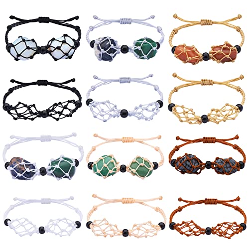 WEWAYSMILE 12 Stück Armband Leerer Steinhalter, Verstellbare Kordel Leerer Steinhalter Kristall, Für Stein Halskette DIY Armband Schmuckherstellung,Mehrfarbig, etwa 1-7/8~3-1/4 Zoll (47~84mm) von WEWAYSMILE