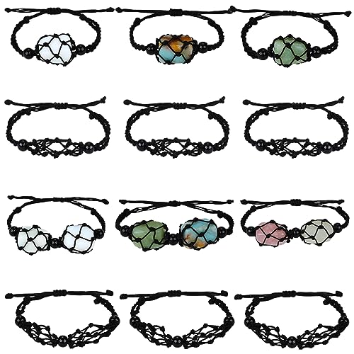 WEWAYSMILE 12 Stück Armband Leerer Steinhalter, Verstellbare Kordel Leerer Steinhalter Kristall, Für Stein Halskette DIY Armband Schmuckherstellung,Schwarz, etwa 1-7/8~3-1/4 Zoll (47~84mm) von WEWAYSMILE