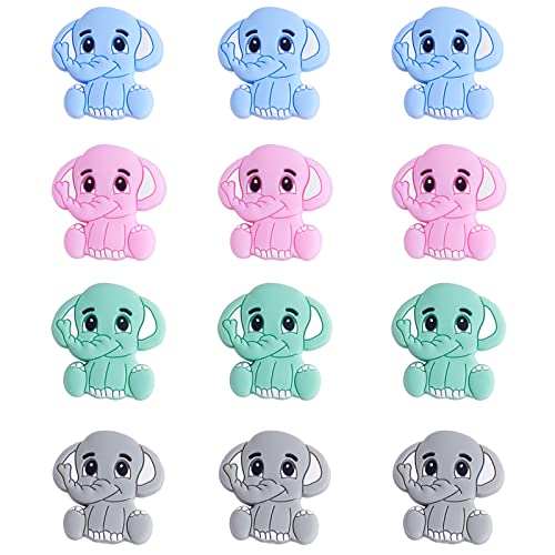 WEWAYSMILE 12 Stück Geometrie Silikonperlen, Silikonperlen Masse, Bunte Runde Silikonperlen, Für Schlüsselanhänger Halskette Armband Basteln DIY (Elefant) von WEWAYSMILE