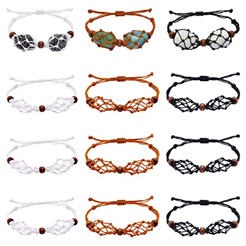 WEWAYSMILE 12 Stück Armband Leerer Steinhalter, Verstellbare Kordel Leerer Steinhalter Kristall, Für Stein Halskette DIY Armband Schmuckherstellung (Doppelter Netzbeutel) von WEWAYSMILE