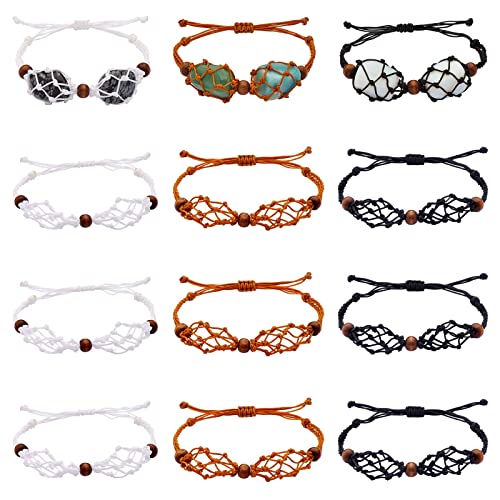 WEWAYSMILE 12 Stück Leere Stein-Armbänderhalter, Armbandhalterschnur, Leere Steinhalter, Kristall, für Stein, Halskette, DIY, Armband, Schmuckherstellung (Doppelnetztasche) von WEWAYSMILE