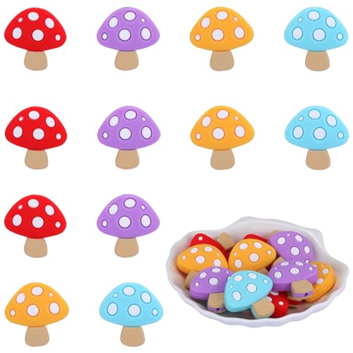 WEWAYSMILE 12 Stück Runde Silikonperlen, Bunte Runde Silikonperlen, Bausatz Silikonperlen, Für Schmuck Handwerk Halskette Girlande Armband (Pilz) von WEWAYSMILE