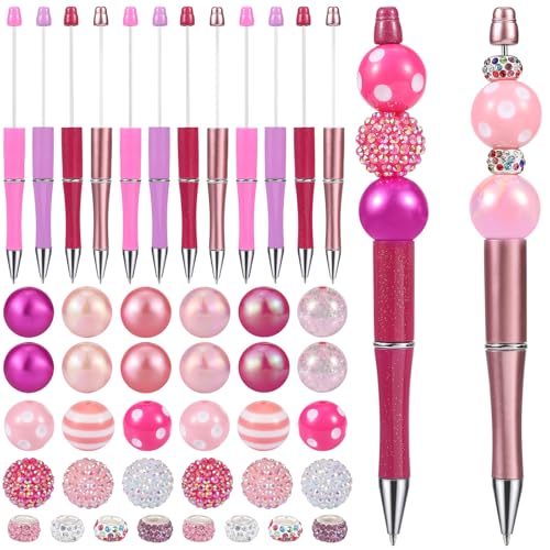 WEWAYSMILE 12 Stück Set DIY Kugelschreiber Perlenstifte Mit Perlen Cartoon-Kugelschreiber Geeignet Für Büros Schulen Geschenke Kunsthandwerk Bürobedarf（Rosa Serie ） von WEWAYSMILE