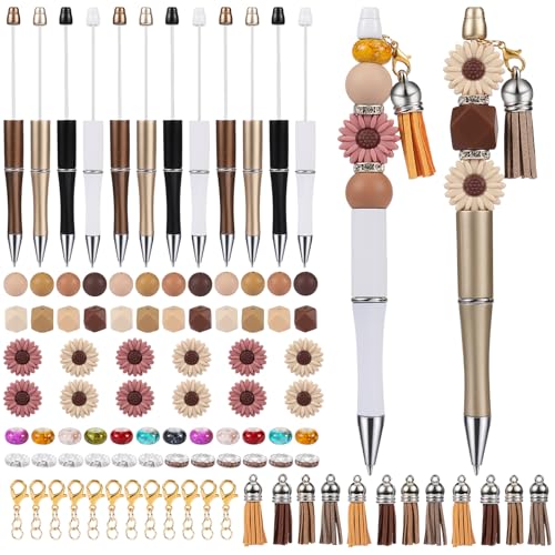 WEWAYSMILE 12 Stück Set DIY Kugelschreiber Perlenstifte Mit Perlen Cartoon-Kugelschreiber Geeignet Für Büros Schulen Geschenke Kunsthandwerk Bürobedarf（Sonnenblume ） von WEWAYSMILE