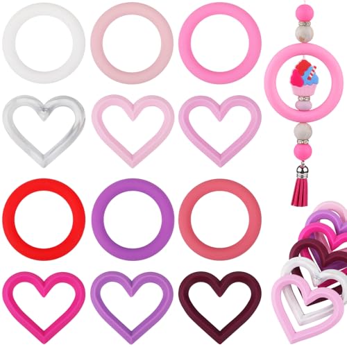 WEWAYSMILE 12 Stück Silikon O Ring Mit Perlen 65mm Runde Silikonschlaufe Ring Silikonperlen Mit 2 Loch Zur Schmuckherstellung Zum Basteln Von Halsketten Und Schlüsselanhängern (12 Stile) von WEWAYSMILE