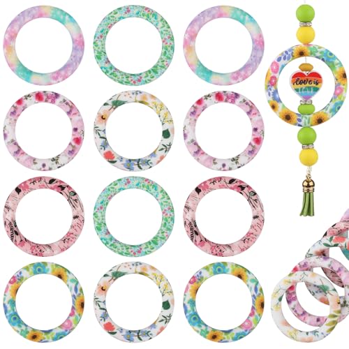WEWAYSMILE 12 Stück Silikon O Ring Mit Perlen 65mm Runde Silikonschlaufe Ring Silikonperlen Mit 2 Loch Zur Schmuckherstellung Zum Basteln Von Halsketten Und Schlüsselanhängern (6 Stile) von WEWAYSMILE