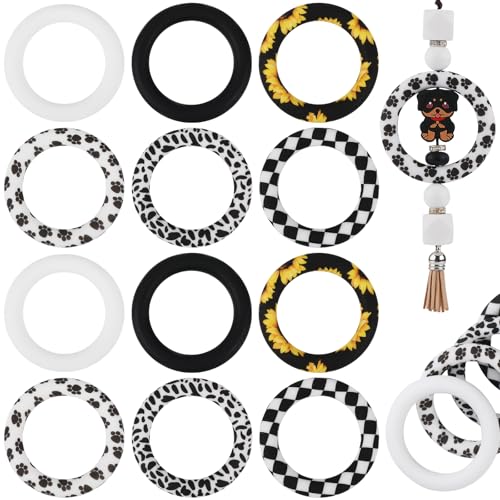 WEWAYSMILE 12 Stück Silikon O Ring Mit Perlen 65mm Runde Silikonschlaufe Ring Silikonperlen Mit 2 Loch Zur Schmuckherstellung Zum Basteln Von Halsketten Und Schlüsselanhängern (6 Stile) von WEWAYSMILE