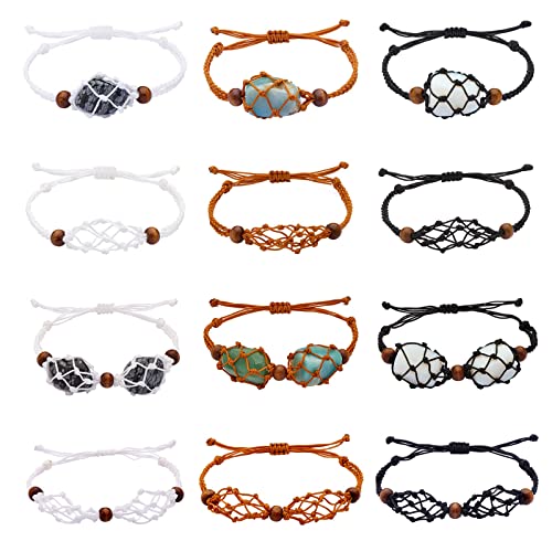 WEWAYSMILE 12 Stück leere Stein-Armbänderhalter, Armbandhalterschnur, verstellbare Schnur, leere Steinhalter, Kristall, für Stein, Halskette, DIY, Armband, Schmuckherstellung (6 Stile) von WEWAYSMILE