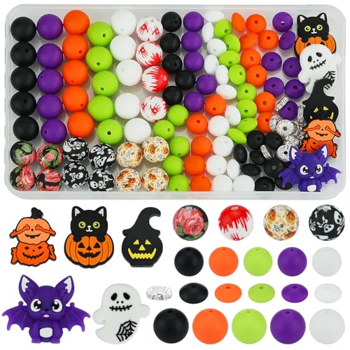 WEWAYSMILE 121 Stück Halloween Silikonperlen für Schlüsselanhänger Bedruckte Silikonperlen für Stifte DIY-Perlen für Stifte, Armbänder, Halsketten, Schmuck und Schlüsselbänder WEWAYSMILE 121 Stück Halloween Silikonperlen für Schlüsselanhänger Bedruckte Silikonperlen für Stifte DIY-Perlen für Stifte, Armbänder, Halsketten, Schmuck und Schlüsselbänder von WEWAYSMILE