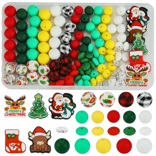 WEWAYSMILE 121 Stück Weihnachten Silikonperlen für Schlüsselanhänger Bedruckte Silikonperlen für Stifte DIY-Perlen für Stifte, Armbänder, Halsketten, Schmuck und Schlüsselbänder WEWAYSMILE 121 Stück Weihnachten Silikonperlen für Schlüsselanhänger Bedruckte Silikonperlen für Stifte DIY-Perlen für Stifte, Armbänder, Halsketten, Schmuck und Schlüsselbänder von WEWAYSMILE