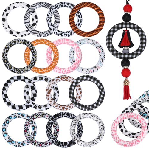 WEWAYSMILE 16 Stück 65mm Silikonperlenring, Bunte Silikonperlen, Zur Schmuckherstellung, Zum Selbermachen, Halsketten Und Schlüsselanhänger (Kariert) von WEWAYSMILE