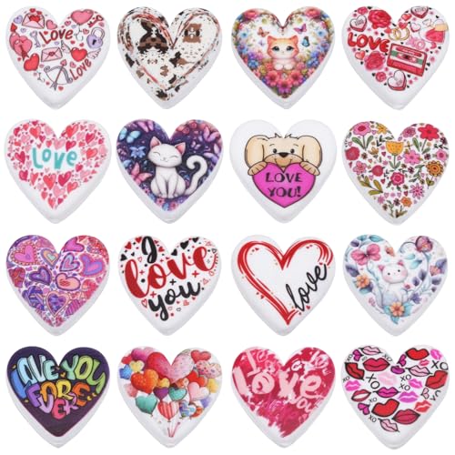 WEWAYSMILE 16 Stücke Bunte Cartoon Silikonperlen Bulk Focus Silikonperlen Silikonperlen Für Stifte Für Schlüsselanhänger Armbänder Schlüsselbänder Schmuck DIY Bastelarbeiten(Herzförmiges Motiv A) von WEWAYSMILE