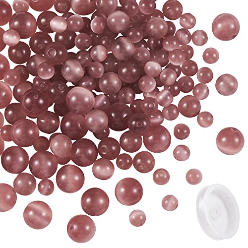 WEWAYSMILE 175 Stk Natürliche Tigerauge-Perlen, Runde Crackle-Kristallperlen, Echte Natursteinperlen, mit Elastizitätsdraht, für Armband Halskette Schmuckherstellung, 6-10 mm (Rosa Braun) von WEWAYSMILE