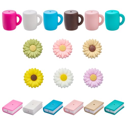 WEWAYSMILE 18 Stück 3D Buch Silikon Brennperlen Für Stifte Kaffeetassen Silikonperlen Für Schlüsselanhänger Blumen Brennperlen DIY Perlenstifte Schlüsselbänder Schmuckhandwerk von WEWAYSMILE