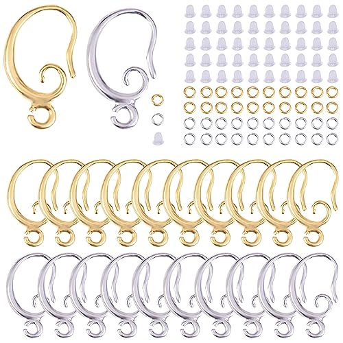 WEWAYSMILE 20 Paar Französische Draht-Ohrringhaken, 18K Vergoldete Goldene Messing-Ohrringhaken, Mit Single-Loop-Ohrstöpseln, Für Ohrring-Schmuckzubehör (Gold Und Silber) von WEWAYSMILE