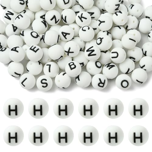 WEWAYSMILE 20 Stück 15 mm Silikon-Buchstabenperlen zur Herstellung von Schlüsselanhängern Runde Silikonperlen in Großpackung für Stifte DIY-Armbänder Halsketten und Bastelarbeiten （Buchstabe H） von WEWAYSMILE