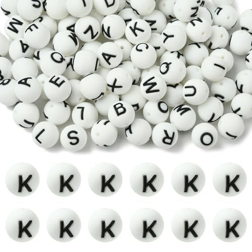 WEWAYSMILE 20 Stück 15 mm Silikon-Buchstabenperlen zur Herstellung von Schlüsselanhängern Runde Silikonperlen in Großpackung für Stifte DIY-Armbänder Halsketten und Bastelarbeiten （Buchstabe K） von WEWAYSMILE