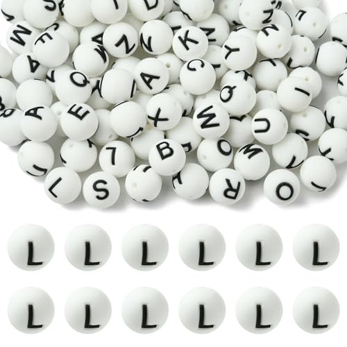 WEWAYSMILE 20 Stück 15 mm Silikon-Buchstabenperlen zur Herstellung von Schlüsselanhängern Runde Silikonperlen in Großpackung für Stifte DIY-Armbänder Halsketten und Bastelarbeiten （Buchstabe L） von WEWAYSMILE