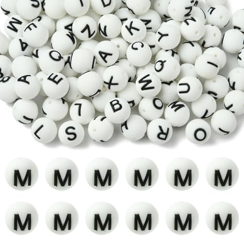 WEWAYSMILE 20 Stück 15 mm Silikon-Buchstabenperlen zur Herstellung von Schlüsselanhängern Runde Silikonperlen in Großpackung für Stifte DIY-Armbänder Halsketten und Bastelarbeiten （Buchstabe M） von WEWAYSMILE