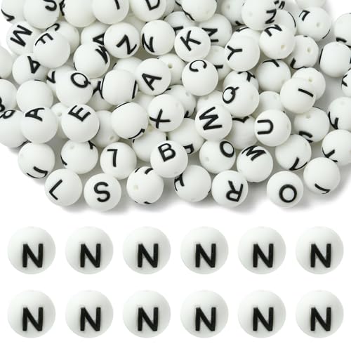 WEWAYSMILE 20 Stück 15 mm Silikon-Buchstabenperlen zur Herstellung von Schlüsselanhängern Runde Silikonperlen in Großpackung für Stifte DIY-Armbänder Halsketten und Bastelarbeiten （Buchstabe N） von WEWAYSMILE