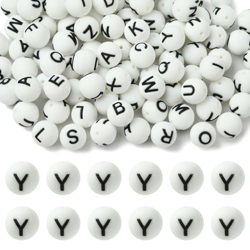 WEWAYSMILE 20 Stück 15 mm Silikon-Buchstabenperlen zur Herstellung von Schlüsselanhängern Runde Silikonperlen in Großpackung für Stifte DIY-Armbänder Halsketten und Bastelarbeiten （Buchstabe Y） von WEWAYSMILE
