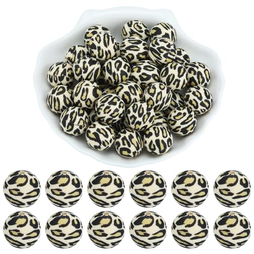 WEWAYSMILE 20 Stück 15 mm Silikonperlen Bedruckte Silikon-Focal-Perlen für die DIY Bracelets Necklaces Lanyards Beaded Craft Supplies（Leopard） von WEWAYSMILE