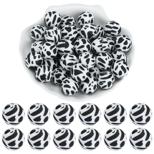 WEWAYSMILE 20 Stück 15 mm Silikonperlen Bedruckte Silikon-Focal-Perlen für die DIY Bracelets Necklaces Lanyards Beaded Craft Supplies（Milchkuh） von WEWAYSMILE