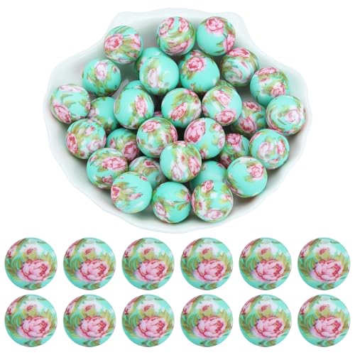 WEWAYSMILE 20 Stück 15 mm Silikonperlen Bedruckte Silikon-Focal-Perlen für die DIY Bracelets Necklaces Lanyards Beaded Craft Supplies（Pfirsichblüte） von WEWAYSMILE