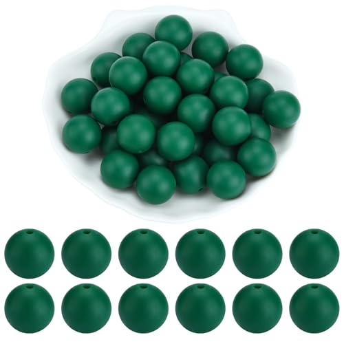 WEWAYSMILE 20 Stück 15 mm Silikonperlen zur Herstellung von Schlüsselanhängern Große Fokalperlen für Stifte DIY-Armbänder Halsketten und andere Accessoires(Dunkelgrün) von WEWAYSMILE